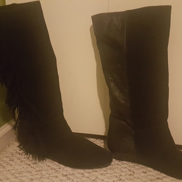 Leather upper Fringe black suede boot NWT/ New - Picture 5 of 6